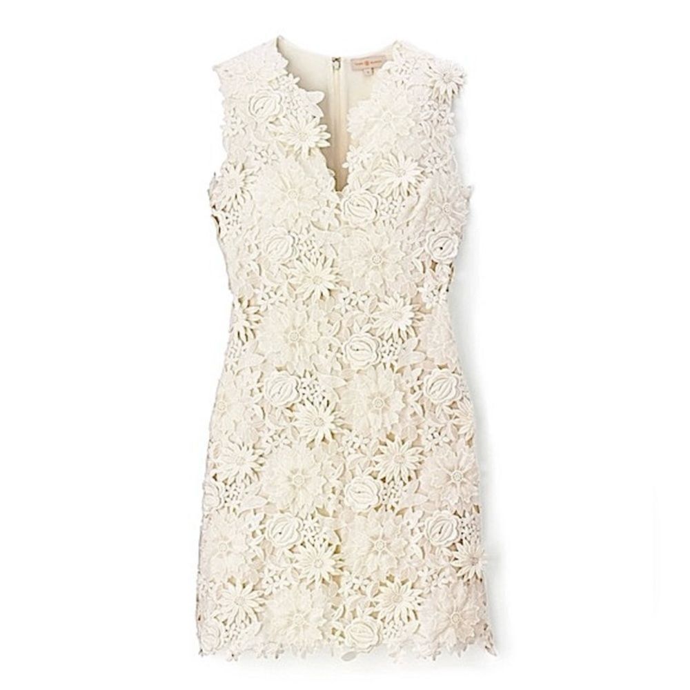 Tory Burch Merida White Floral Lace V-Neck Sleeveless Dress - Picture 14 of 15